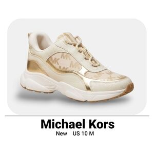 Michael Kors Metallic Logo Jacquard Trainer - Cream & Gold ✨